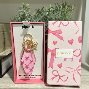 Piper K pink bow keychain and bag charm set